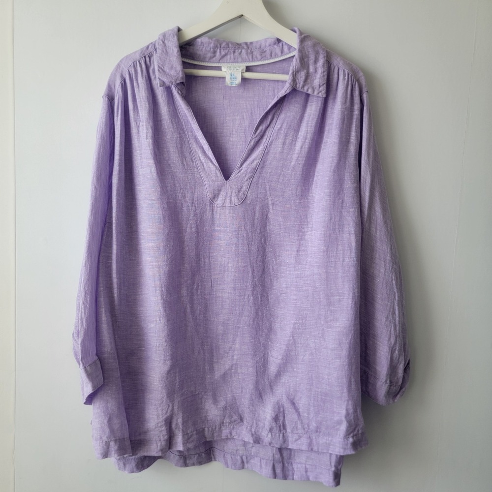 sigrid olsen women's 100% linen popover top size 2x breathable beachy coastal